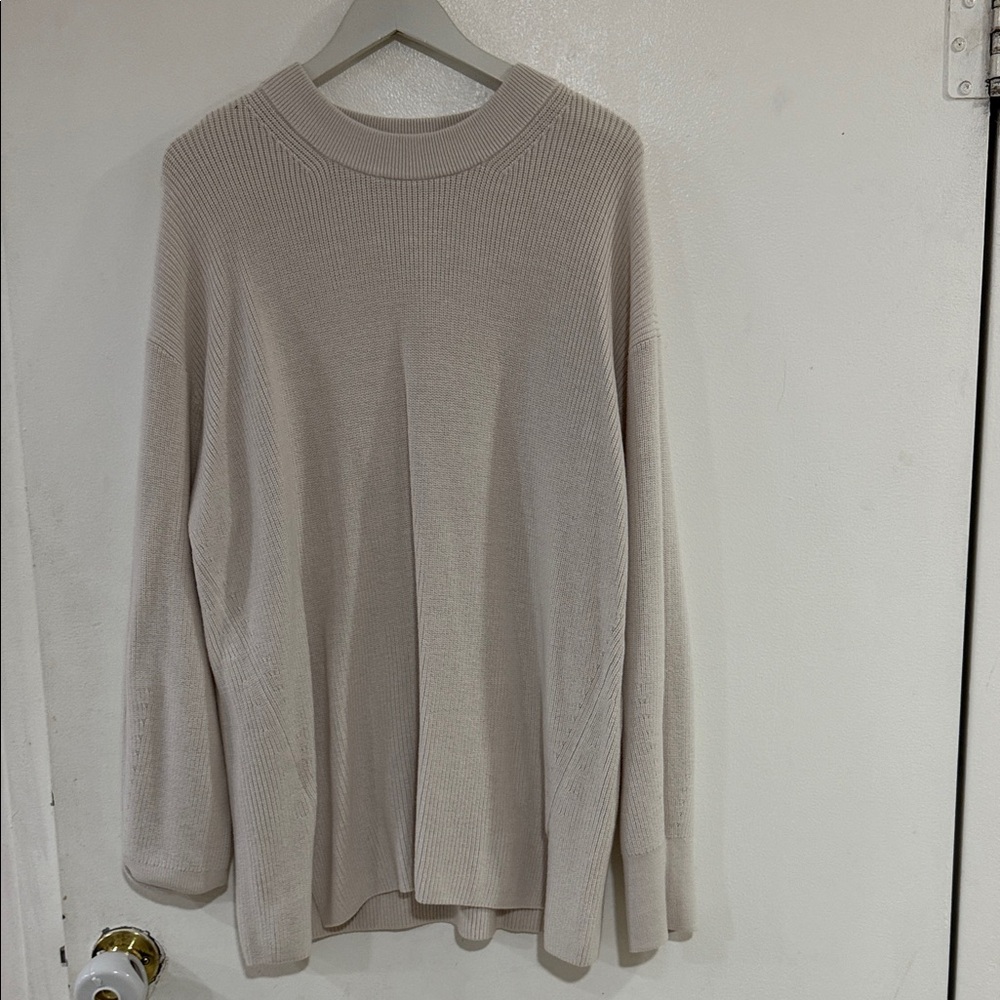 Beige Ribbed Knit Sweater